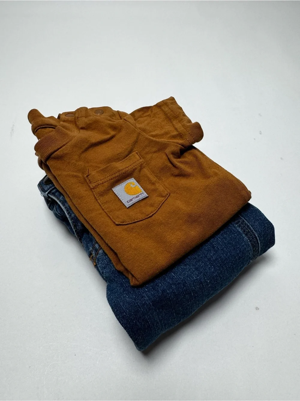 Carhartt Brown Short-Sleeve Onesie with Denim Carpenter Jeans